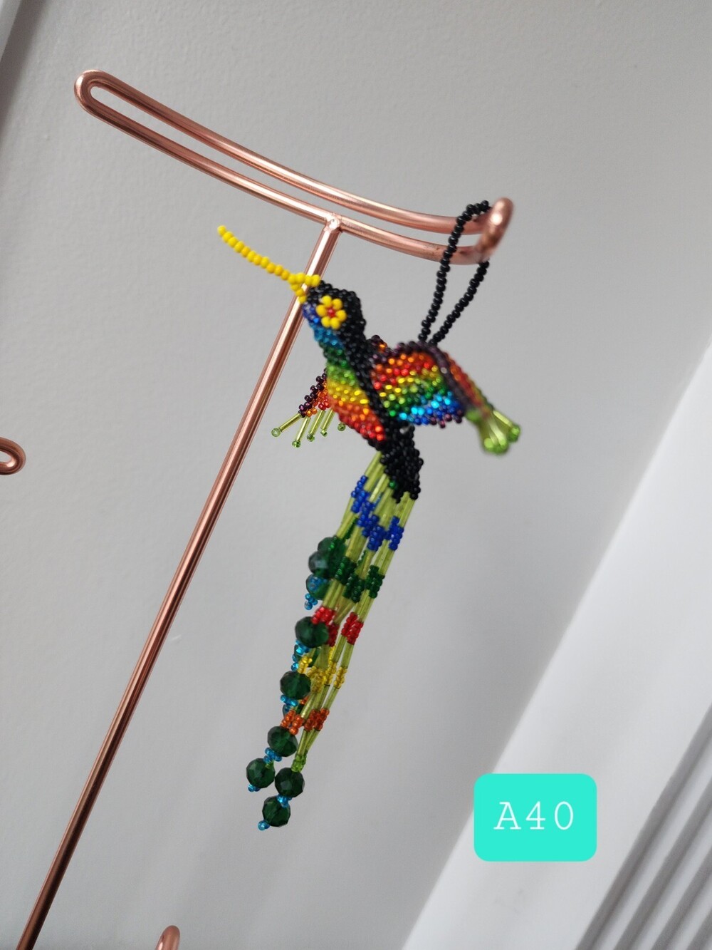 Huichol Beaded Hummingbird Key Chain Mexican Folk Art Bird 6” Sun Catcher A40
